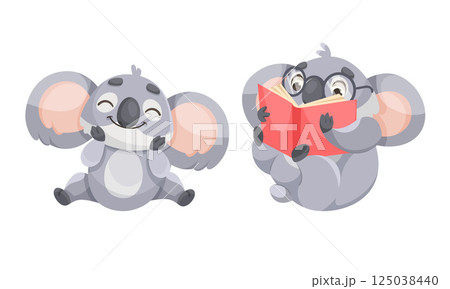 Cheerful Koala Animal with Large Ears and Pretty Snout Vector Set 125038440