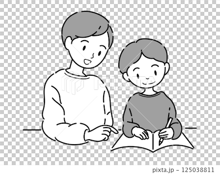 勉強を教えるお父さんと男の子のイラスト 125038811
