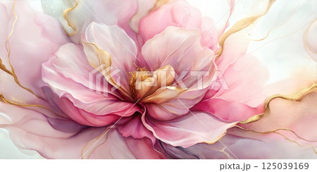 Modern Artistic Flower Design with Pink and Gold Hues and Fluid Lines 125039169