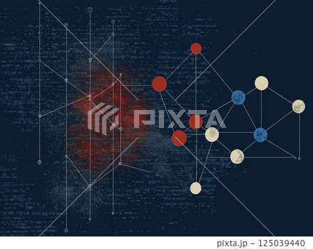 Abstract network diagram with interconnected colored nodes 125039440
