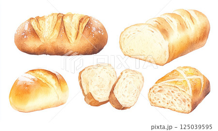 水彩で描いたいろいろなパン 125039595