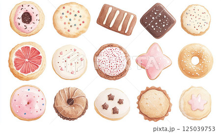 いろいろなお菓子の水彩イラスト 125039753