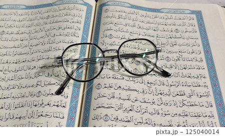 An open Quran, Koran, Al Qur'an, Islamic background for Ramadan, Eid al Fitr and al Adha 125040014