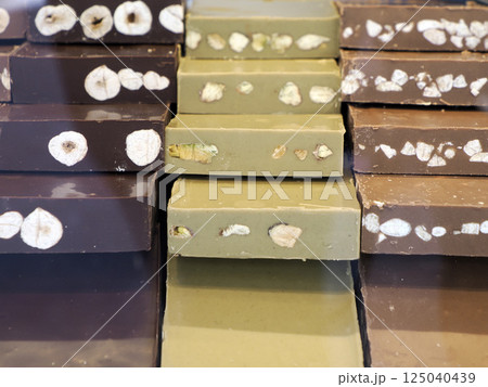 Italian sweet chocolate torrone detail 125040439