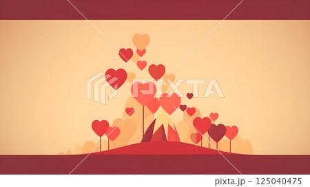 Heart Shaped Trees and Balloons with a Soft Orange and Red Background, Symbolizing Love and Romance in a Whimsical, Artistic Landscape Heart Shaped Trees and Balloons with a Soft Orange and Red Background, Symbolizing Love and Romance in a Whimsical, Artistic Landscape 125040475