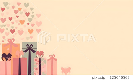 Festive Birthday Wallpaper with Love Motif and Gift Boxes Festive Birthday Wallpaper with Love Motif and Gift Boxes 125040565