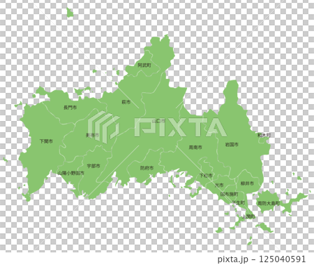 分割できる山口県地図　市町名あり 125040591