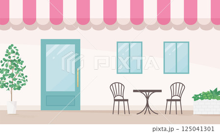 カフェの入り口の背景イラスト_ピンク_16:9 125041301