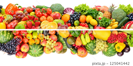 Beautiful fresh fruits, berries, vegetables isolated on white 125041442