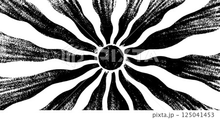 Groovy sun with wavy rays and crayon style texture 125041453