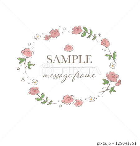 ピンク色の花のフレームイラスト 125041551