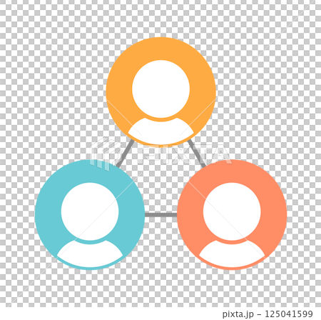 Icon of three people connected in a triangle - illustration material of relationship diagram, love triangle, teamwork 125041599