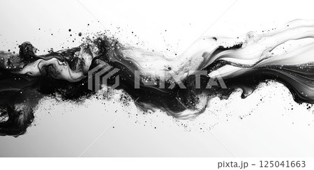 Monochrome abstract background with sleek lines and ink splash details for modern design 125041663