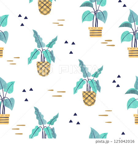 Seamless plants in pots pattern. Vector interior design in scandinavian style 125042016