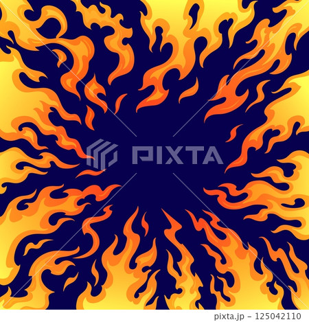 Comic flame frame. Cartoon fire blow bang attack background, dragon or superhero effect bomb explosion burning burst blast hot heat wave book backdrop, tidy vector illustration Comic flame frame. Cartoon fire blow bang attack background, dragon or superhero effect bomb explosion burning burst blast hot heat wave book backdrop, tidy vector illustration 125042110