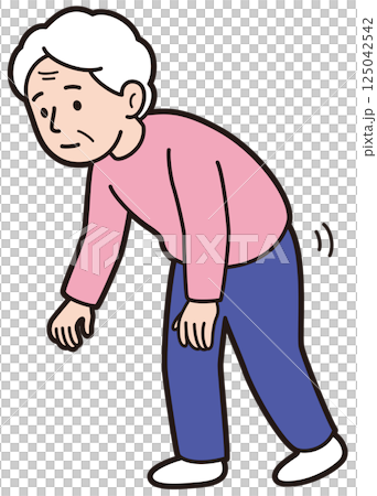腰が曲がった状態で歩くおばあさんの教材タッチのベクターイラスト 125042542