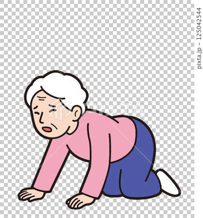 転倒して膝折れして痛そうに四つん這いになったおばあさんの教材タッチのベクターイラスト 転倒して膝折れして痛そうに四つん這いになったおばあさんの教材タッチのベクターイラスト 125042544
