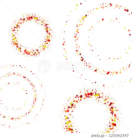 Confetti Summer Background. Multicolored Banner Circle. Round frame of red dots and yellow dots on white background 125042547