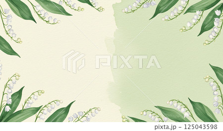 すずらんの花で囲んだ水彩風フレーム背景（招待状・カード向け） 125043598