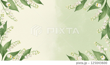 すずらんの花で囲んだ水彩風フレーム背景(招待状・カード向け) すずらんの花で囲んだ水彩風フレーム背景(招待状・カード向け) 125043600