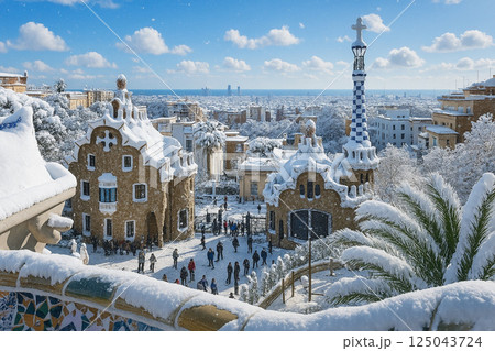 グエル公園 雪景色 グエル公園 雪景色 125043724