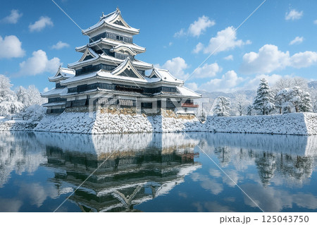 松本城と雪景色 125043750