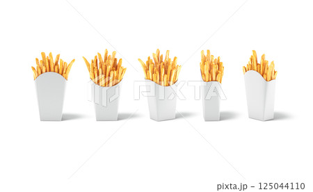 Blank white paper pack french fries mockup, different angles views 125044110