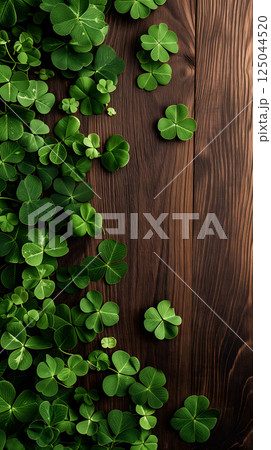 brown wooden planks board with clover - background for St. Patricks day 125044520