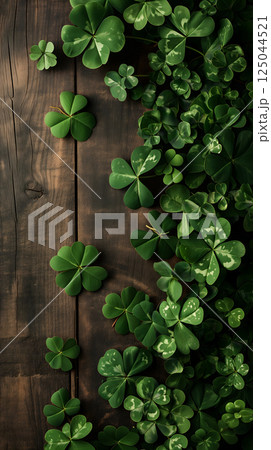 brown wooden planks board with clover - background for St. Patricks day 125044521