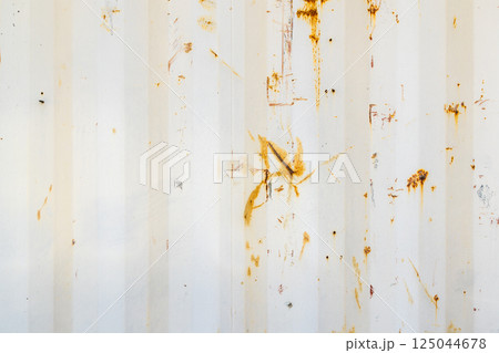 white corrugated steel sheet texture with rust spots and stains 125044678