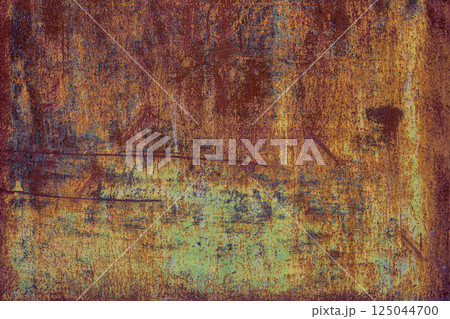 Rusty multicolored metal texture in brown-yellow tones. 125044700