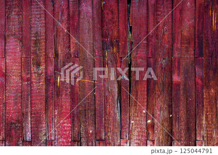 Weathered red wooden planks texture 125044791