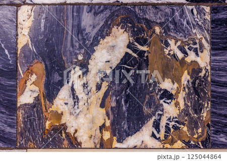 Worn Purple Blue and Gold Marble Floor Tile 125044864