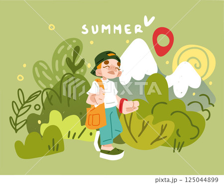 Kid hiking in summer nature Kid hiking in summer nature 125044899