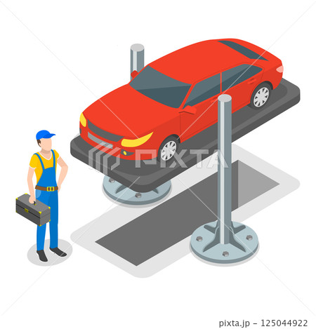 3D Isometric Flat Vector Illustration of Auto Repair Services , Moto Shop. Item 3 125044922