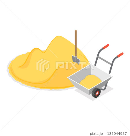 3D Isometric Flat Vector Set of Building Materials, Pile of Sand, Stones, Bricks, Concrete Mixer. Item 5 125044987