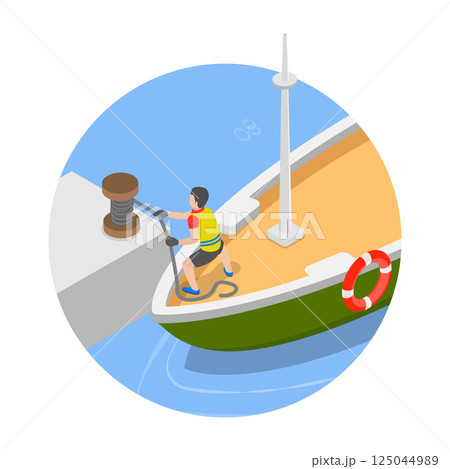 3D Isometric Flat Vector Illustration of Sailing Yacht, Marine Travel. Item 3 125044989