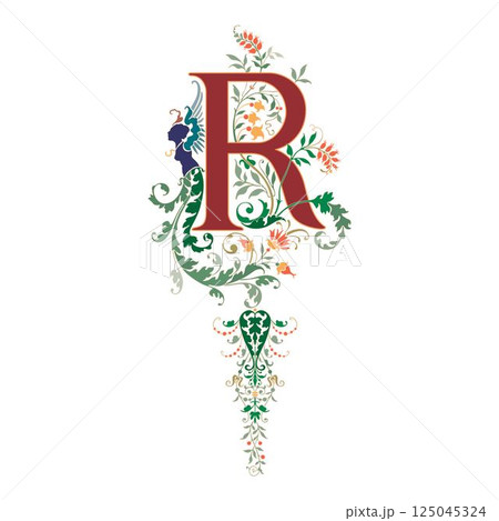 Art Renaissance Initial Caps Font Capital Letter R vector design 125045324