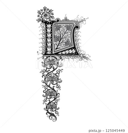 Art Cinderella Initial Caps Font Capital Letter L vector design 125045449