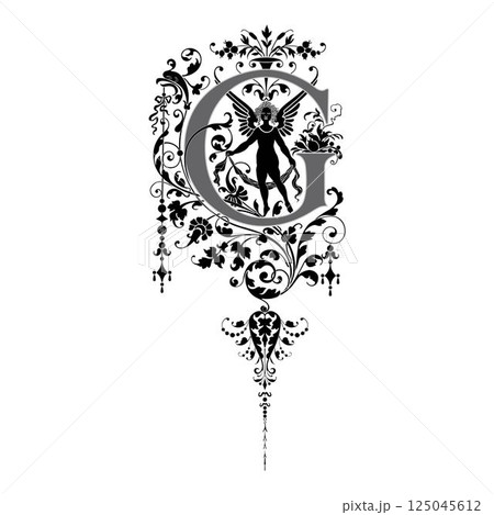 Art Renaissance Initial Caps Font Capital Letter G vector design 125045612