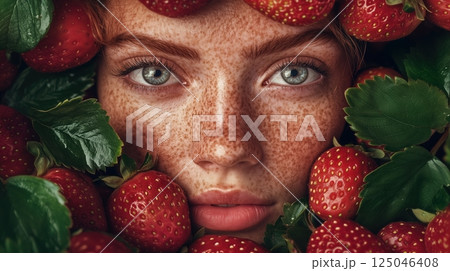 Beauty captured with strawberries in a creative and artistic composition, showcasing vibrant colors and intricate details for a striking visual appeal Beauty captured with strawberries in a creative and artistic composition, showcasing vibrant colors and intricate details for a striking visual appeal 125046408
