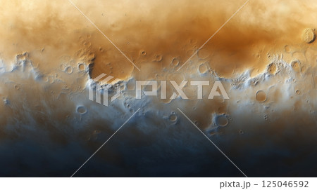 Vast Martian landscape enveloped in a powerful sandstorm with rugged rocks partially buried under shifting sands 125046592