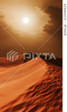 Whispers of Martian winds creating dynamic patterns in a sandstorm across the rust-red dunes of Mars under a dim sun Whispers of Martian winds creating dynamic patterns in a sandstorm across the rust-red dunes of Mars under a dim sun 125046624