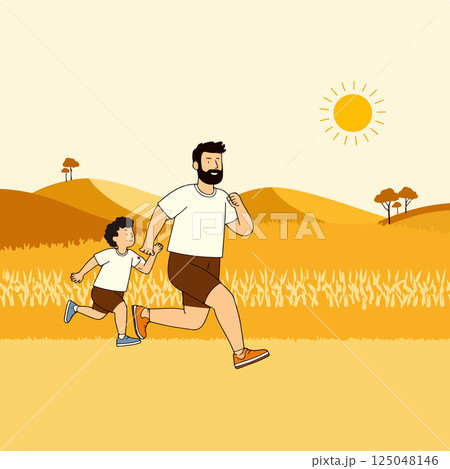 Father and Son Running Outdoors 125048146