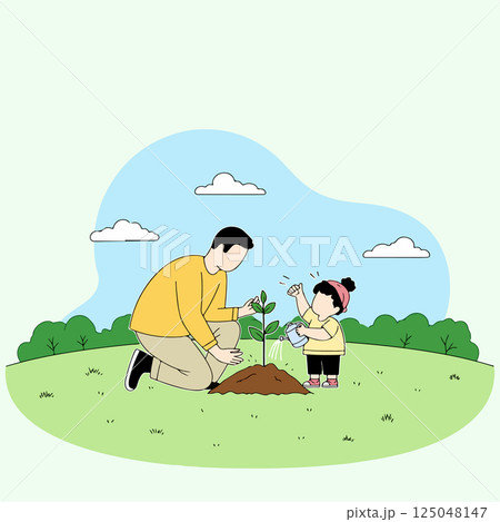 Father and Daughter Planting Tree 125048147