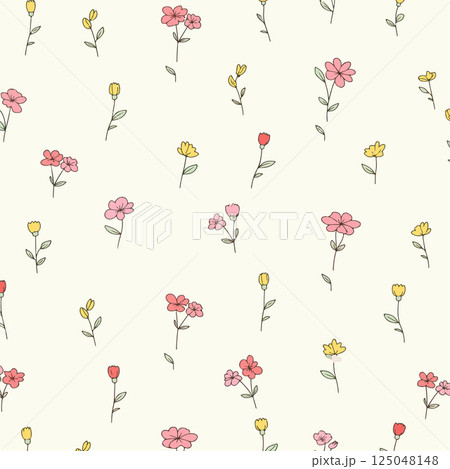 Floral Pattern with Pink and Yellow Flowers 125048148