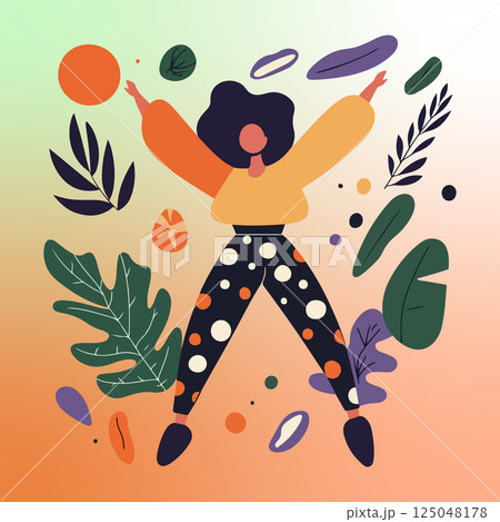 Woman Jumping with Floral Elements Woman Jumping with Floral Elements 125048178