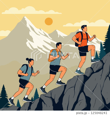 Hikers Climbing a Mountain 125048241