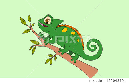 Cartoon Chameleon on a Branch 125048304