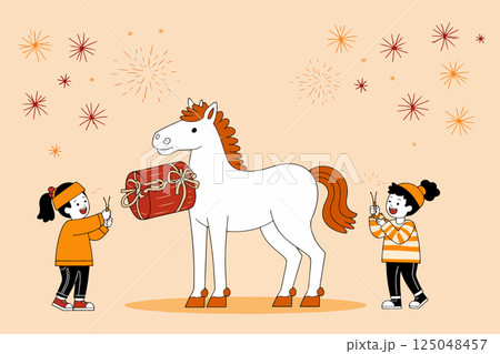 Festive Horse with Children 125048457